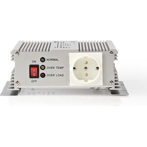 Nedis Inverter Gemodificeerde Sinusgolf - Ingangsvoltage: 24 V DC - Apparaat stroomoutput: Type F (CEE 7/3) - 230 V AC 50 Hz - 600 W - Piekvermogen: 1500 W - Accuklemmen - Zilver