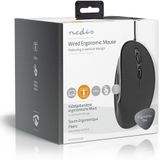 Nedis - Ergonomische USB Muis - Zwart - USB-A - 3600 dpi - 1,6 Meter
