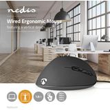 Nedis - Ergonomische USB Muis - Zwart - USB-A - 3600 dpi - 1,6 Meter