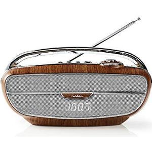 NEDIS - FM-radio - 60 W - Bluetooth - retro design - ingebouwde lithium-ion - geïntegreerde microfoon - microSD-aansluiting - USB-poort - bruin/zilver, RDFM5310BN