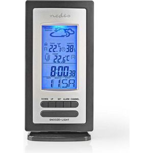 Nedis Weerstation - Alarm - Hygrometer - Buitensensor - Zwart/Zilve - Weerstatio - Zilve - Zwart