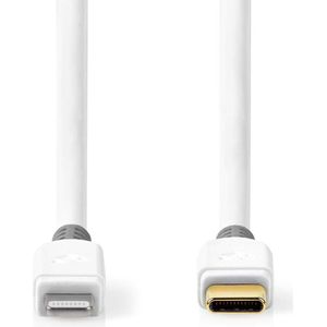 Nedis USB kabel Apple Lightning 8 Pin USB type C (TM) verguld 1m rond PVC wit grijs verpakking met kijkvenster