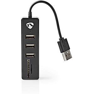 NEDIS - 3-poorts USB 2.0 Hub - Zwart - Met SD & Micro SD-kaartlezer
