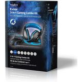 NEDIS 3-in-1 gaming-kit headset muis en muismat voor rechtshandigen, 6 toetsen, Windows besturingssysteem, USB 1200/1600/2000/3200 DPI, zwart/blauw/zwart