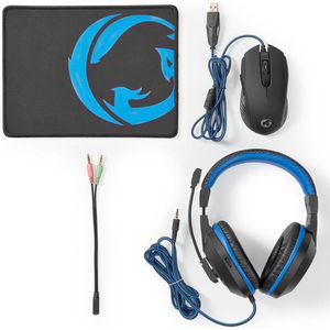3-in-1 Gaming Kit - Headset, Muis & Muispad - Nylon sleeve - Zwart/Blauw