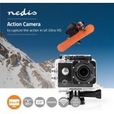 Nedis Action Cam - Enkel Scherm - 4K@30fps - 16 MPixel - Waterbestendig tot: 30.0 m - 90 min - Wi-Fi - App beschikbaar voor: Android / IOS - Mounts inbegrepen - Zwart