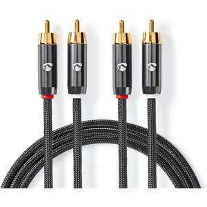 Nedis Stereo-Audiokabel - 2x RCA Male - 2x RCA Male - Verguld - 1.00 m - Rond - Grijs / Gun Metal Grijs - Cover Window Box