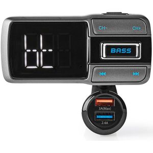 FM-Audiotransmitter voor Auto - Zwanenhals - Handsfree bellen - 2.0"" - LED-Scherm - Bluetooth - QC 3.0/5.0 V DC / 2.4 A - Snelladen - Bass boost - Google Assistant/Siri - Grijs/Zwart