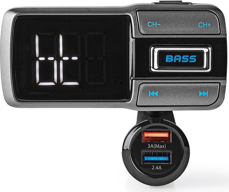 Nedis - Bluetooth FM Transmitter - Zwart - Micro SD - USB Lader met 2 Poorten