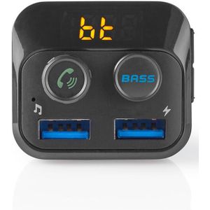 FM-Audiotransmitter voor Auto - Gefixeerd - Handsfree bellen - 1.0"" - LED-Scherm - Bluetooth - 5.0 V DC / 1.0 A / 5.0 V DC / 2.4 A - Bass boost - Google Assistant/Siri - Zwart
