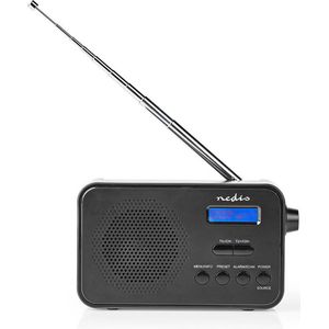 Nedis DAB+ Radio - Draagbaar Model - DAB+ / FM - 1.3 "" - Zwart-Blauw Scherm - Batterij Gevoed / USB Gevoed - Digitaal - 3.6 W - Bluetooth - Koptelefoonoutput - Wekker - Slaaptimer - Zwart