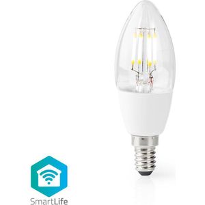 Slimme Wifi E14 LED Filamentlamp - Kaars - 5W - Warm Wit 2700K - Wit