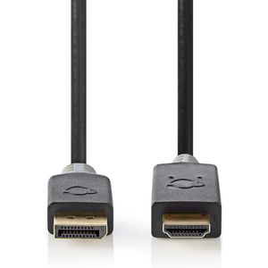 Nedis DisplayPort-Kabel - DisplayPort Male - HDMI Connector - 4K@60Hz - Verguld - 2.00 m - Rond - PVC - Antraciet - Window Box