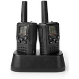 Nedis Walkietalkie-Set | 2 Handsets | Tot 10 km | Frequentiekanalen: 8 | PTT/VOX | tot 6 uur | Oplaadstation inbegrepen | Koptelefoonoutput | Zwart 0.50 m Zwart