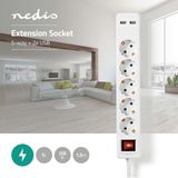 Nedis - Stekkerdoos met USB - 1.5 Meter - 5-Voudig - Schakelaar