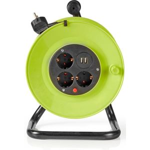 Kabelhaspel | 25.0 m | 3x 1.5 mm² | Thermische Beveiliging | Schuko & USB