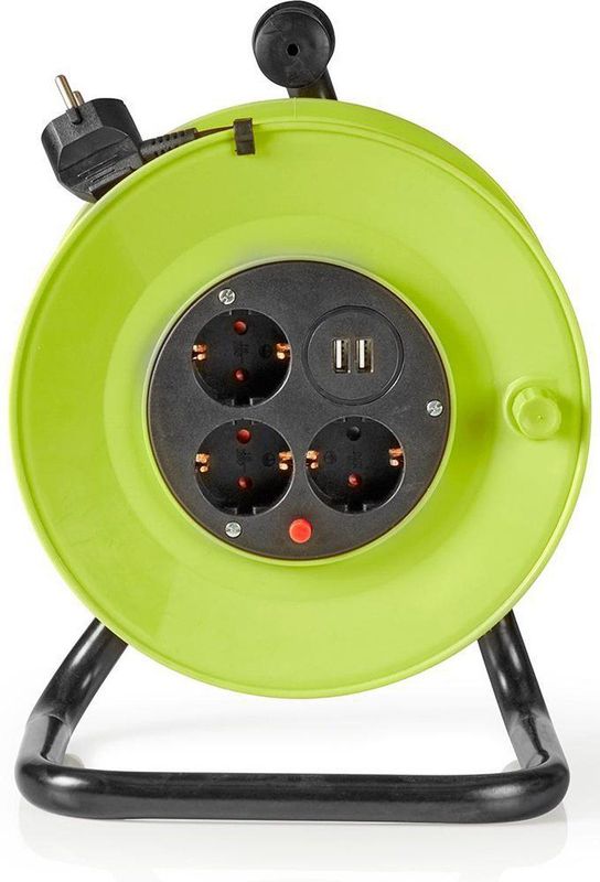 Nedis - Kabelhaspel - 25 m - 3x 1,5 mm² - Thermische Beveiliging - Schuko en USB