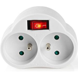 Stopcontact-Splitter | France / Type-E (CEE 7/6) | 250V-50 Hz | Stroomkabel zijde B: France / Type-E (CEE 7/6) | 250 V - 50/60 Hz | 16 A A | 3500 W | Aan/uit knop | Wit