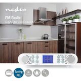 Nedis Radio sous Armoire avec 30 Stations FM préréglées, réveil, minuterie, AUX, 3,5 mm et LCD, Blanc