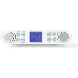 Nedis Radio sous Armoire avec 30 Stations FM préréglées, réveil, minuterie, AUX, 3,5 mm et LCD, Blanc