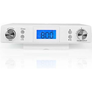 Nedis Keukenradio - Kastontwerp - FM - Netvoeding - Digitaal - 5 W - Zwart-Blauw Scherm - Wit / Zilver