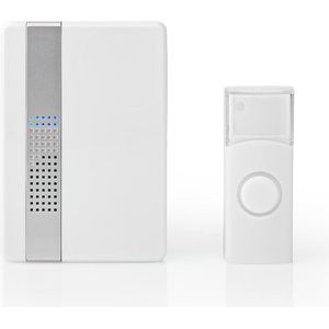 Nedis Draadloze Deurbelset - Netvoeding - 220 - 240 V AC 50 Hz - 1x CR2032 - Volume: 80 dB - Signaalbereik: 300 m - IP44 - Instelbaar volume - 36 Melodiën - 1 Ontvanger - Wit