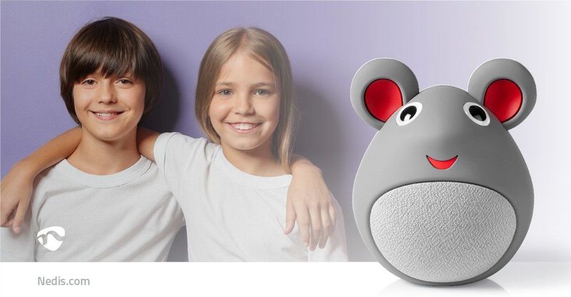 Nedis Bluetooth® Speaker - Maximale Batterijduur 3 uur - Handheld Ontwerp - 9 W - Mono - Ingebouwde Microfoon - Koppelbaar - Animaticks Melody Mouse - Grijs