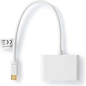 Nedis USB Multi-Port Adapter - USB 3.2 Gen 1 - USB-C Male - 2x USB-A - 5 Gbps - 0.20 m - Rond - Vernikkeld - PVC - Wit - Polybag