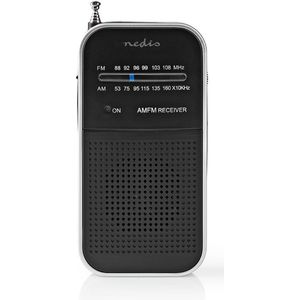 Nedis Draagbare Noodradio – Radio op Batterijen voor Rampen – Geschikt als Noodradio – Noodpakket – AM/FM – Telescopische Antenne – Koptelefoonaansluiting – Compact – Zwart