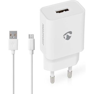 Nedis USB-A thuislader met 1 poort en losse USB Micro B kabel - 2,1A / wit - 1 meter