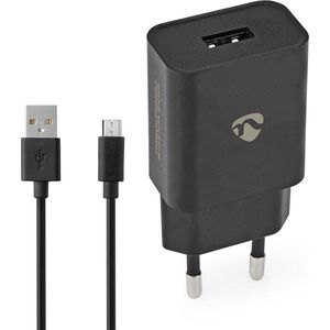 Nedis USB-A thuislader met 1 poort en losse USB Micro B kabel - 2,1A / zwart - 1 meter