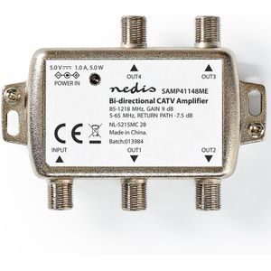 CATV-Versterker - Versterking: 9 DB - 85 - 1218 MHz - Outputs: 4 - Return Path - Zilver