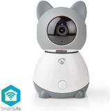 Nedis SmartLife Camera voor Binnen - Wi-Fi - Full HD 1080p - Pan tilt - Cloud Opslag (optioneel) / microSD (niet inbegrepen) - Met bewegingssensor - Nachtzicht - Grijs / Wit