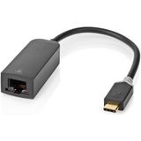 Nedis - USB-C naar RJ45 Gigabit Ethernet Adapter - Zwart - 0,20 Meter