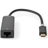 Nedis - USB-C naar RJ45 Gigabit Ethernet Adapter - Zwart - 0,20 Meter