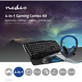 Nedis Gaming Combo Kit - 4-in-1 - Toetsenbord, Koptelefoon, Muis en Muismat - Blauw / Zwart - QWERTY - Italiaans - 5412810333721
