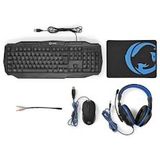 Nedis Gaming Combo Kit - 4-in-1 - Toetsenbord, Koptelefoon, Muis en Muismat - Blauw / Zwart - QWERTY - Italiaans
