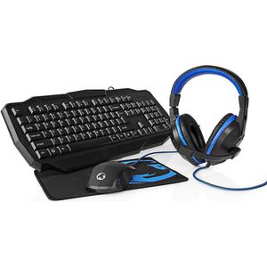 Nedis - GCK41100BKIT Gaming Combo Kit - Toetsenbord - Koptelefoon - Muis - Muismat - Blauw / Zwart