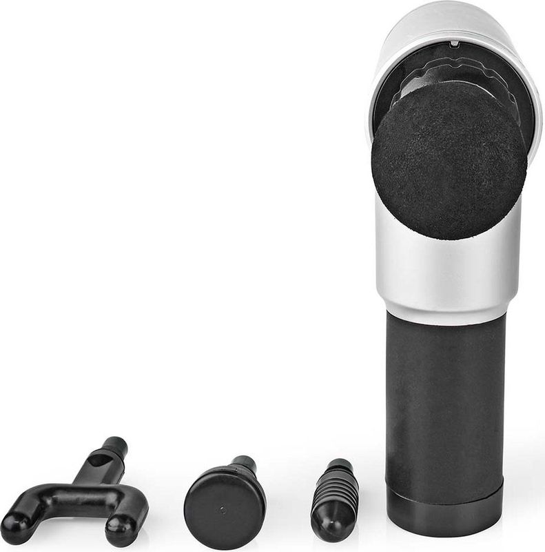 Nedis Sportmassagepistool - Batterij Gevoed - Ingebouwde Lithium-Ion - Oplaadbaar - 6 Massage Modes - 4 Verwisselbare Hulpstukken - Grijs / Zwart
