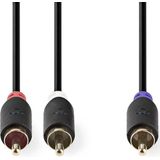 Nedis Subwoofer-Kabel - RCA Male - 2x RCA Male - Verguld - 3.00 m - Rond - 4.0 mm - Antraciet - Doos