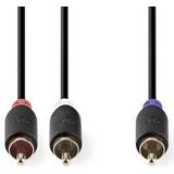 Nedis - Subwoofer/Tulp Mono - Tulp Stereo Audio Kabel - Zwart - 3 Meter