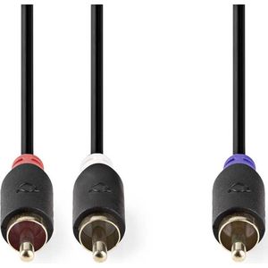 Subwoofer-Kabel | RCA Male | 2x RCA Male | Verguld | 3.00 m | Rond | 4.0 mm | Antraciet