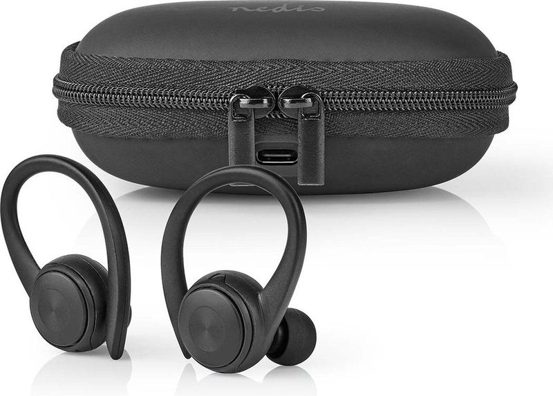 Nedis Draadloze Oordopjes Bluetooth - 4 uur batterijduur - Drukbediening - Charging case - Microfoon - Spraakbesturing - Oorhaken - Zwart