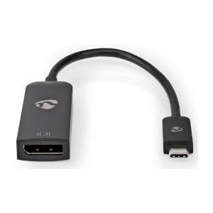 Nedis USB-C Adapter - USB 3.2 Gen 1 - USB-C Male - DisplayPort Female - 8K@30Hz - 0.20 m - Rond - Vernikkeld - PVC - Zwart - Doos