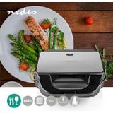 Nedis Multi grill - Grill / Sandwich / Waffle - 900 W - 28 x 15 cm - Automatische temperatuurregeling - Kunststof / Roestvrij Staal