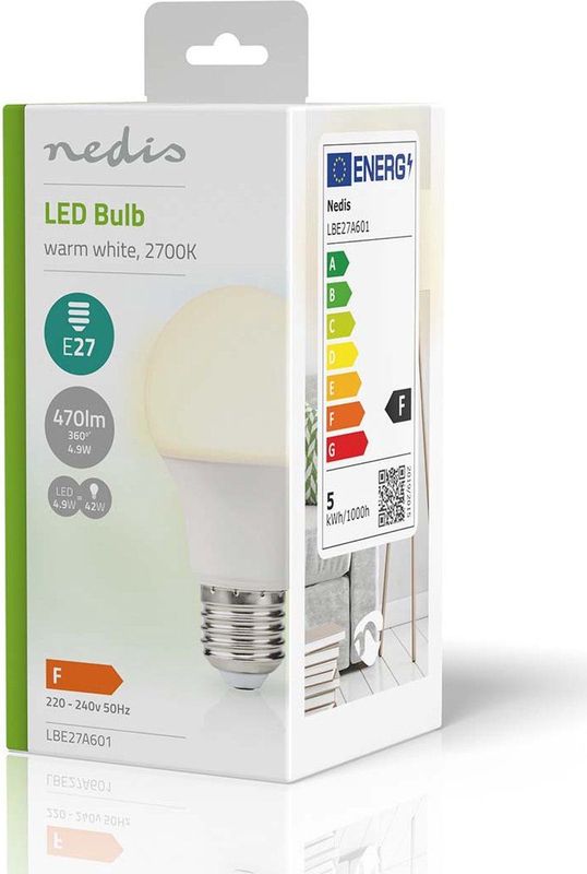 Nedis - LBE27A601 - Led-lamp - Warm Wit - A60 - 4.9 W - E27