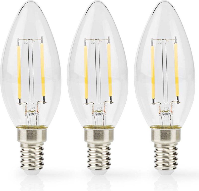 Nedis - LBFE14C351P3 - Led-Filamentlamp - Doorzichtig - E14 - Warm Wit - 2 W - 3 Stuks