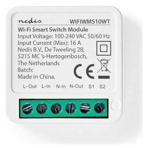 Nedis - Slimme Wifi Stroomschakelaar - Wit - Tot 3680W - Kroonsteen Aansluiting