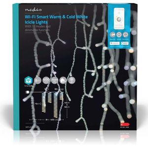 Slimme Wifi LED Ijspegel Verlichting - Warm tot koel Wit - 8 meter - 400 LED's - IP65 - Transparant