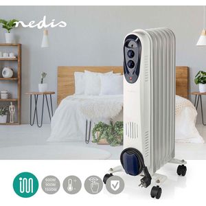 Nedis htoi30wt7 mobiele olieradiator 600 / 900 / 1500 w 7 vinnen instelbare thermostaat 3 warmte standen omvalpreventie wit